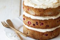 Sweet and Tart Poached Pear and Cranberry Cake