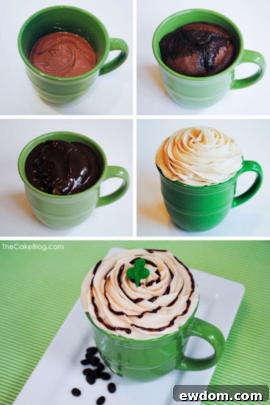 Indulgent Irish Coffee Cupcakes 4 Detailed shot revealing the distinct layers of chocolate cake, chocolate whiskey ganache, and espresso buttercream inside a mug