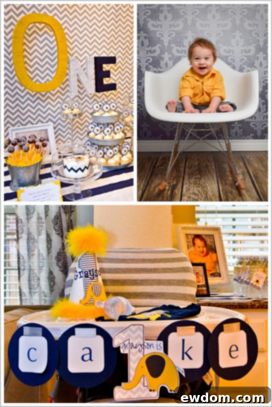 Chevron & Elephant First Birthday Party Adorable Baby Grayson in Themed First Birthday Attire
