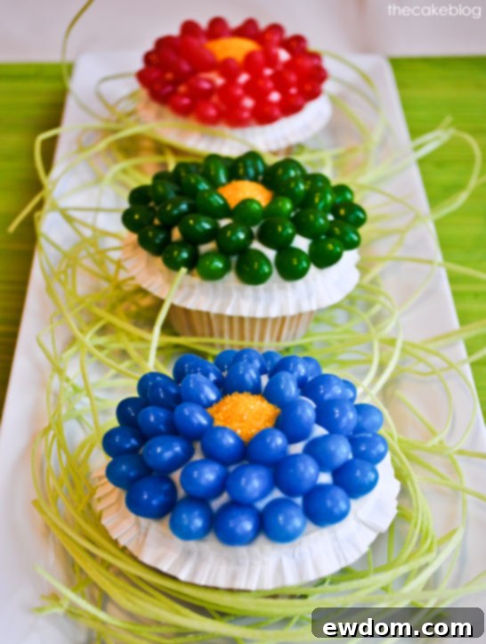 Jelly Bean Blossom Cupcakes 2 Adorable Jelly Bean Flower Cupcakes for Easter and Spring celebrations