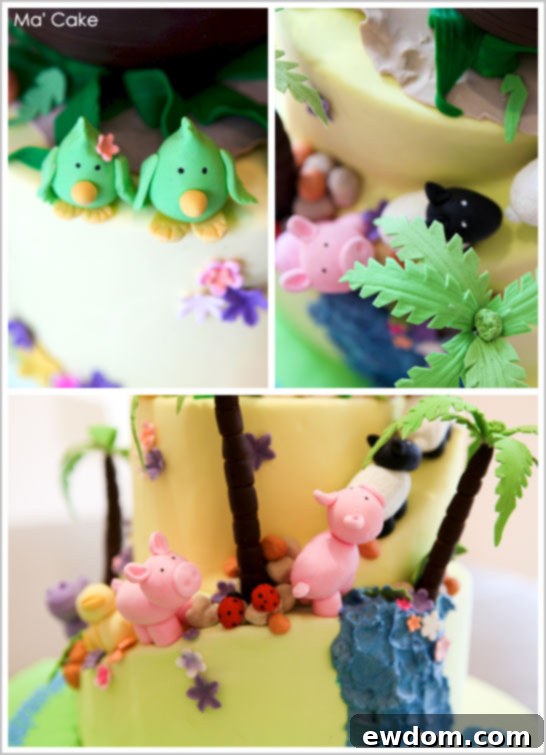 Detailed Noah's Ark Cake - Climbing Animals, Fondant Details for Baptism and First Birthday
