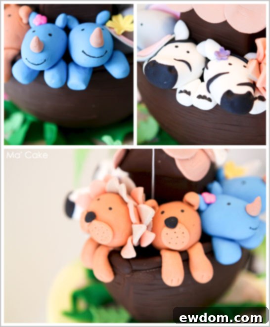 Noah's Ark Baby Shower Cake - Adorable Fondant Animal Cake for Special Occasions