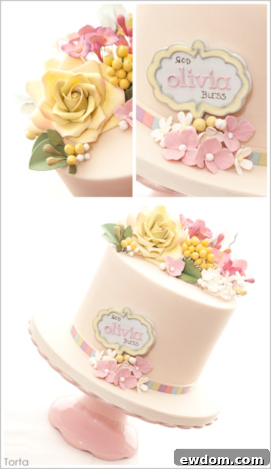 Detailed View of Precious Petals Cake Elegant Christening Cake with Handcrafted Details