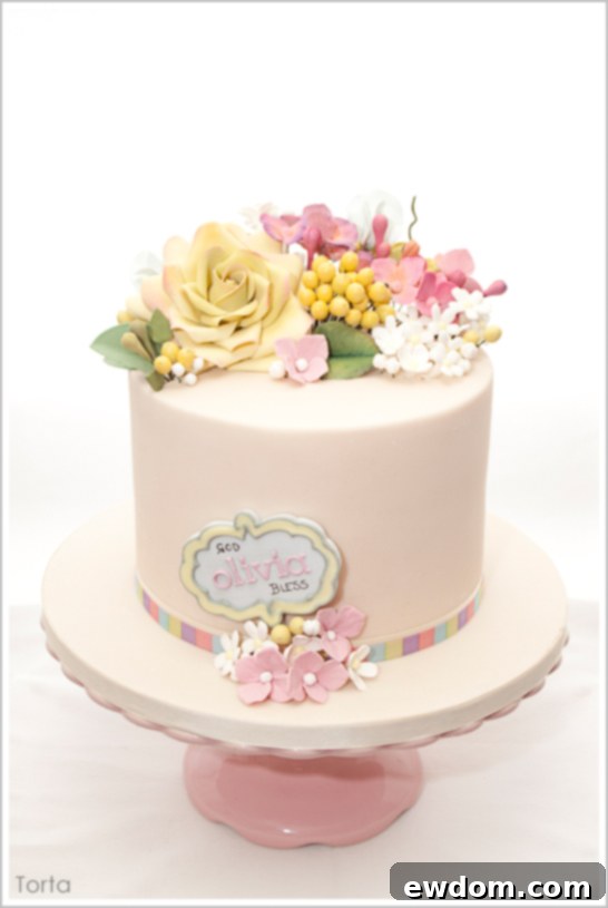 Gum Paste Frame Detail Close-up of Handcrafted Gum Paste Frame and Sugar Flowers on Cake