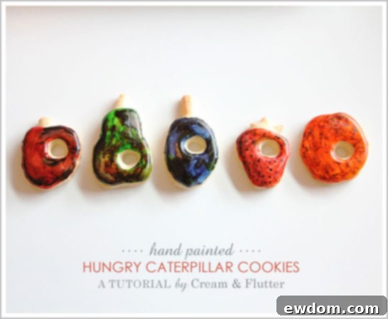 Step-by-step guide to making hand-painted Very Hungry Caterpillar Cookies