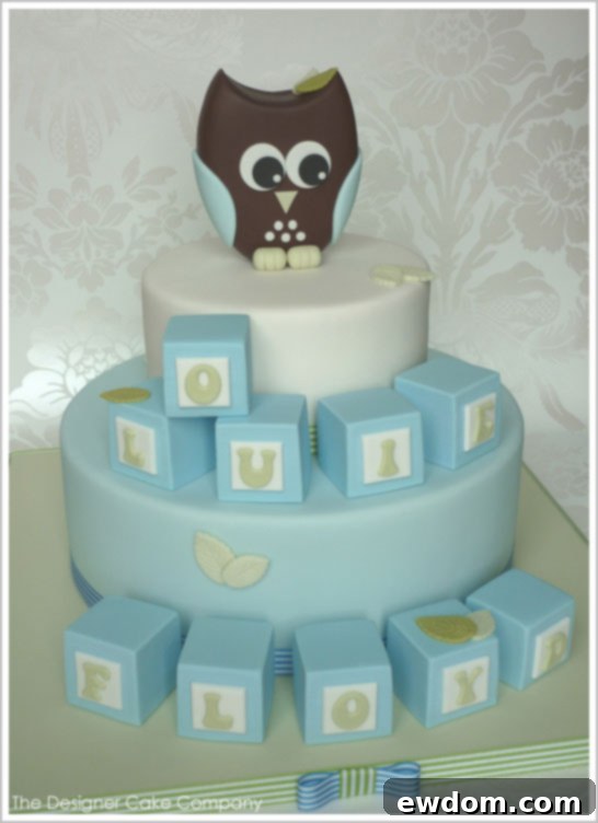 Charming Owl and Baby Blocks Baby Shower Cake Design