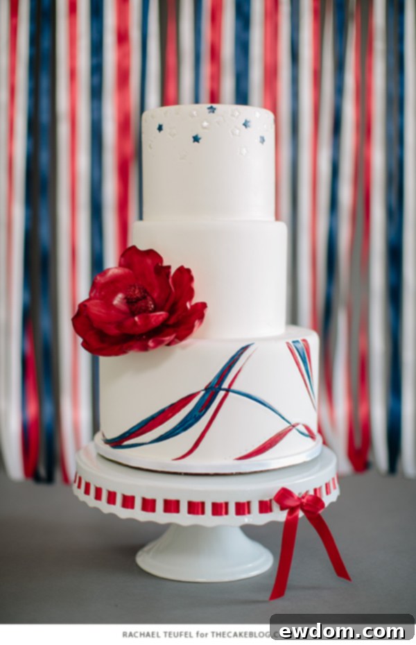 Elegant American Flag Wedding Cake Design by Rachael Teufel for Patriotic Celebrations