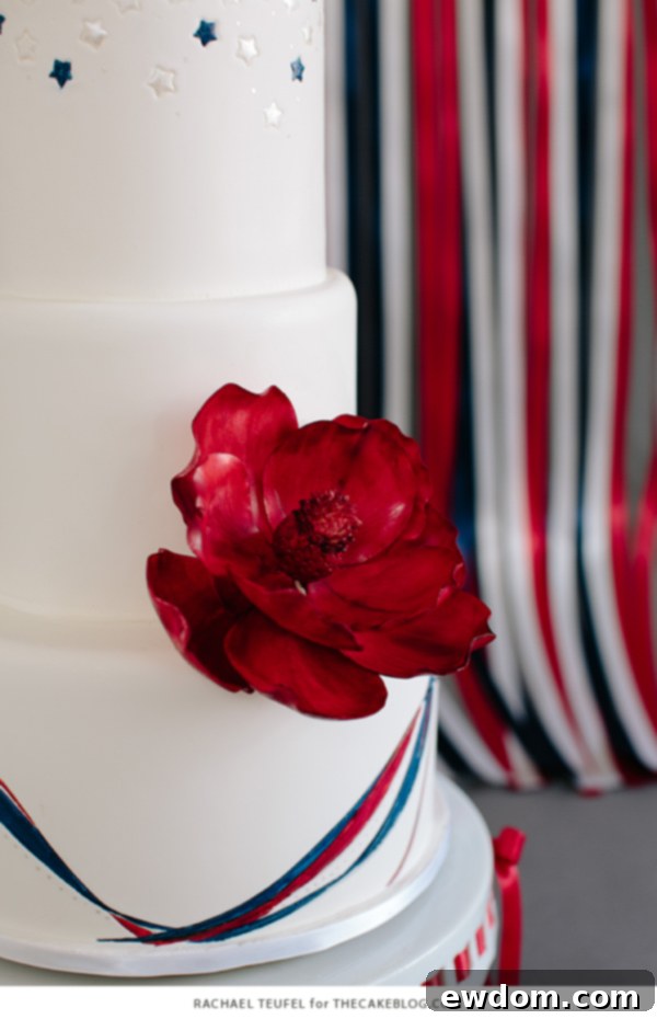Close-up of Hand-Painted Stripes on Patriotic Cake by Intricate Icings