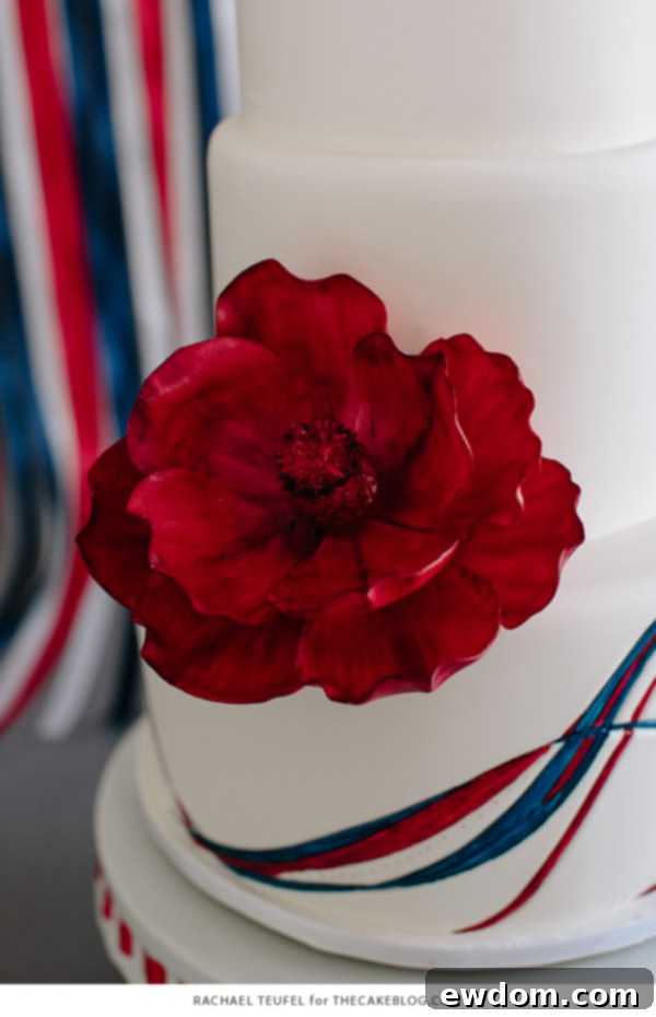 Sugar Magnolia Detail on Elegant 4th of July Wedding Cake
