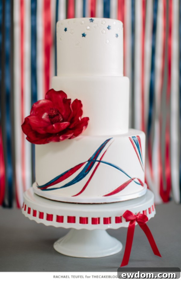 Top Tier with Shimmering Pearl Stars on American Flag Cake