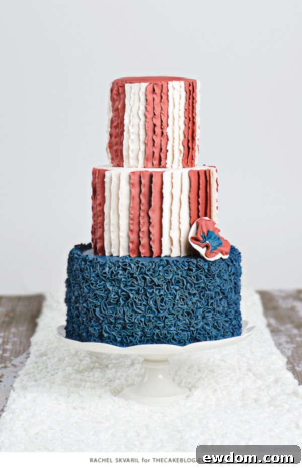 Frilly Flag Cake 2 Ruffled American Flag Cake by Rachel Skvaril for TheCakeBlog.com - Modern Patriotic Cake Design