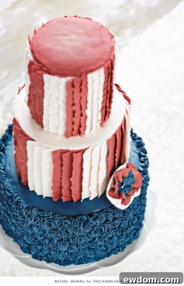 Frilly Flag Cake 3 Detail of Ruffled American Flag Cake by Rachel Skvaril - Vintage Americana Cake