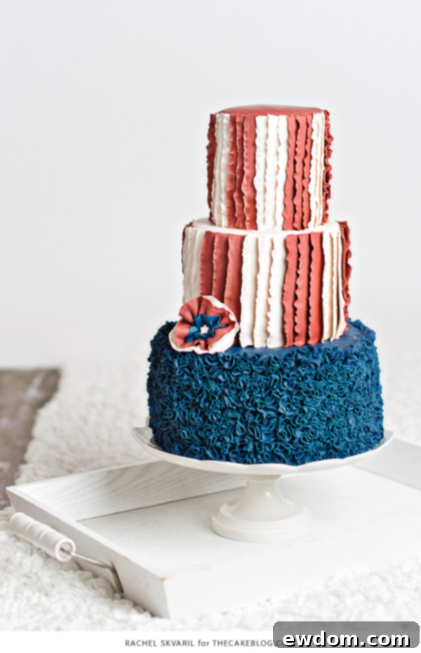 Frilly Flag Cake 4 Side view of Rachel Skvaril's Patriotic Ruffle Cake - The Cake Blog