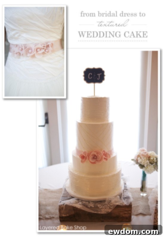 Silk & Tulle Wedding Cake by Layered Bake Shop - A stunning bridal gown inspired cake featuring delicate silk folds and soft tulle textures, perfect for an elegant wedding.