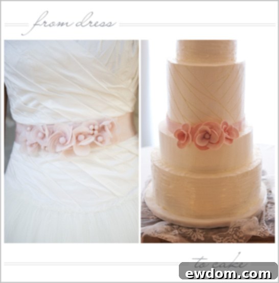 Bride Cameron in her wedding gown with the matching Silk & Tulle Wedding Cake by Layered Bake Shop, showcasing perfect bridal inspiration and custom cake design.