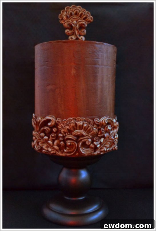 Carved Ganache by Sweet Ruby Cakes  |  TheCakeBlog.com - Detailed view of the ornate, hand-carved ganache topper and side trim on a bespoke chocolate cake.