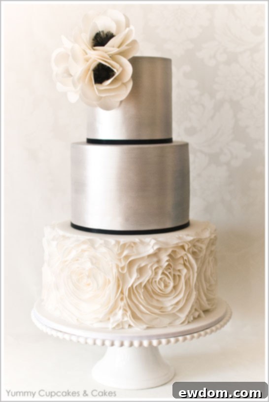 Close-up of Vera Wang Ruffled Rosette Cake by Yummy Cupcakes & Cakes | TheCakeBlog.com Vera Wang Cake by Yummy Cupcakes & Cakes | Wedding Cake Inspiration