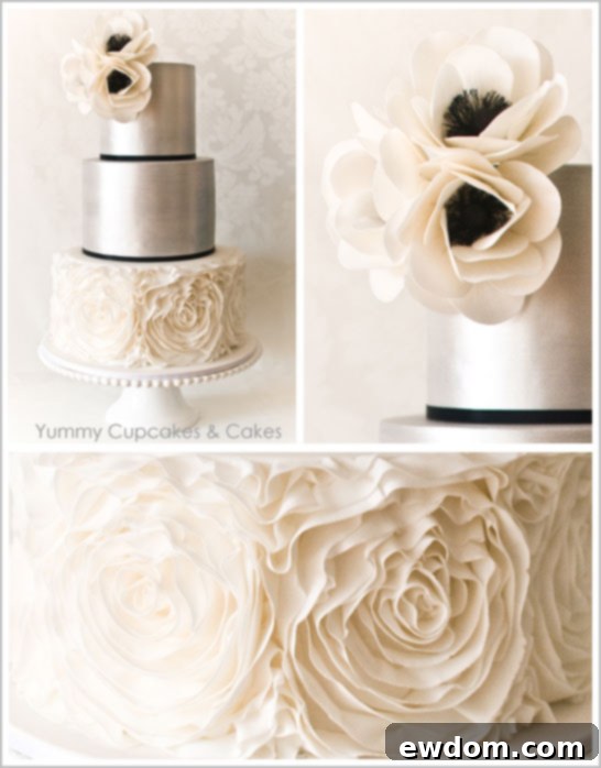 Detail of Ruffles and Sugar Anemones on Vera Wang Cake | TheCakeBlog.com Vera Wang Cake by Yummy Cupcakes & Cakes | Custom Wedding Cakes