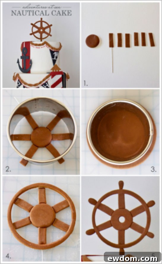 Nautical Beach Cake by Miso Bakes | TheCakeBlog.com DIY Ship Wheel Topper tutorial steps from Miso Bakes.