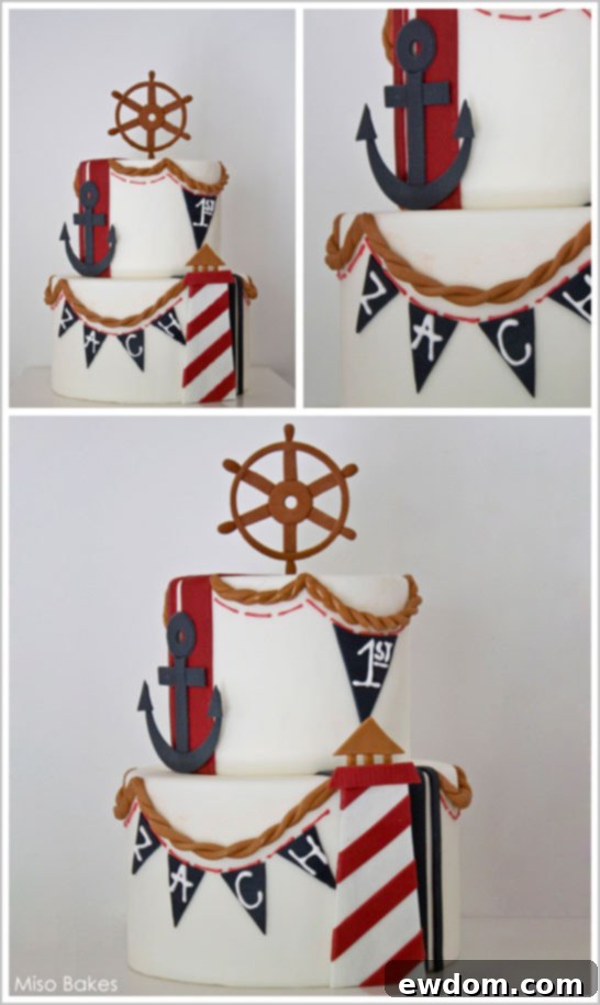 Nautical Beach Cake by Miso Bakes | TheCakeBlog.com Finished DIY Ship Wheel Topper by Miso Bakes, ready for cake insertion.