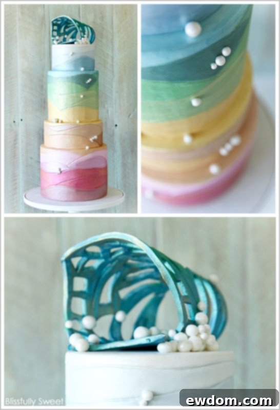 Detail shot of the Ocean Sunset Cake showing the gradient colors and embossed wave patterns.