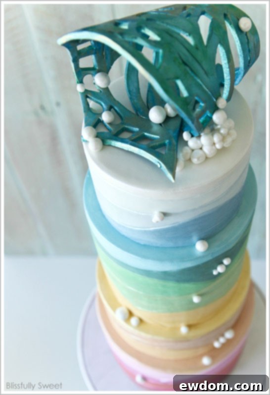 Full view of the Ocean Sunset Cake showcasing the entire composition and vibrant colors.
