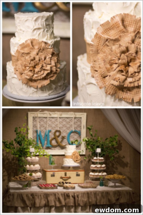 Close-up of Sugar Burlap Cake and Edible Bow by Intricate Icings Cake Design