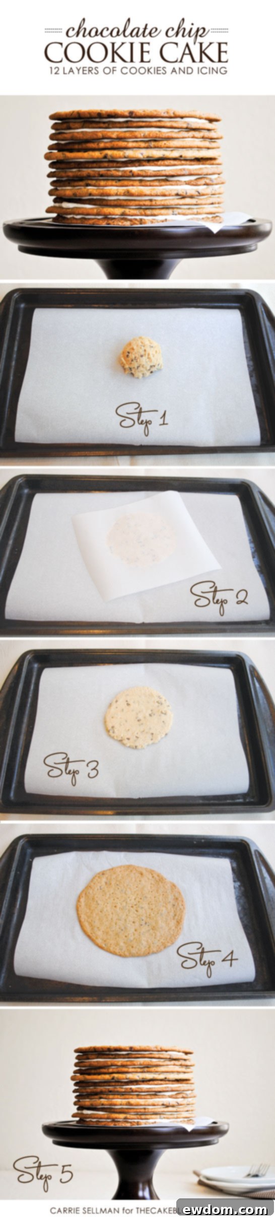 Step-by-step image of forming cookie discs for the Chocolate Chip Cookie Layer Cake.