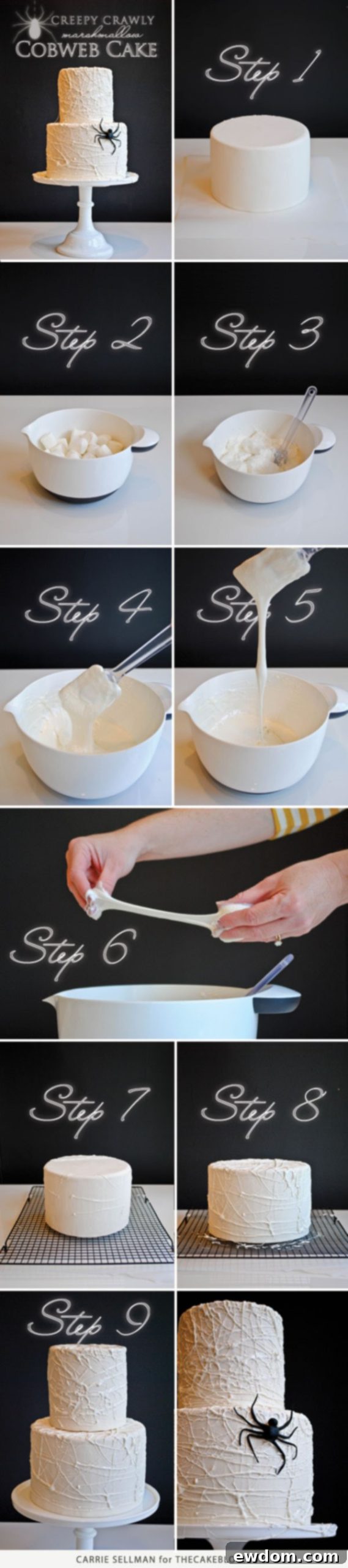 Spooky Marshmallow Web Cake 4 Marshmallow Spiderweb Cake DIY Steps and Supplies | Halloween Baking Tutorial