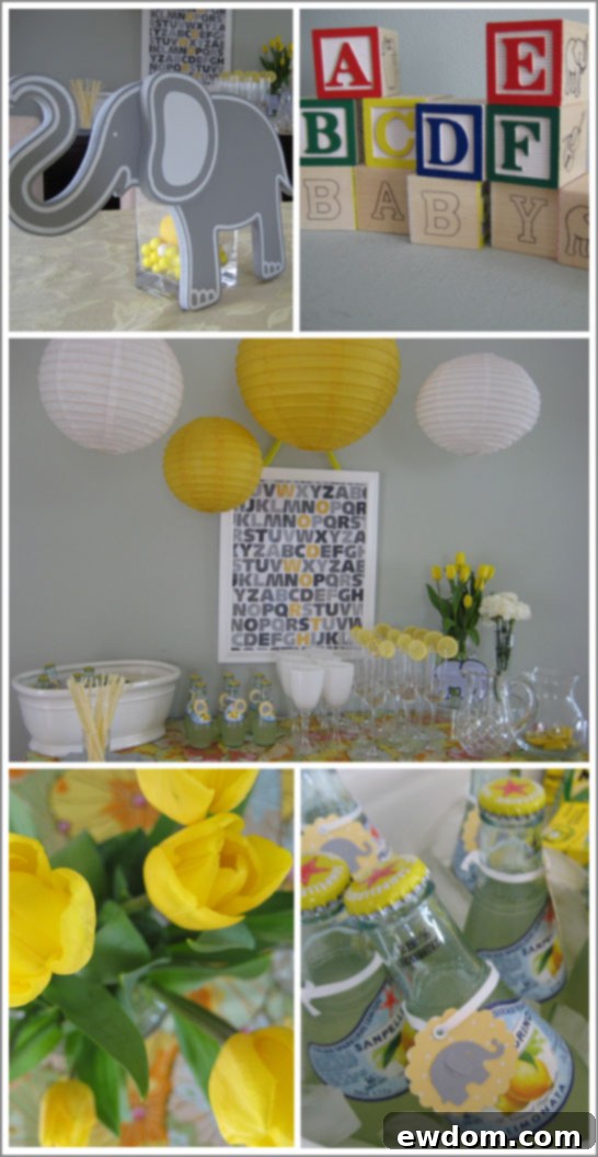Chic Grey and Yellow Baby Shower Decor