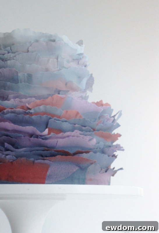 Dappled Gradient Waves 3 Close-up detail of Maggie Austin's Fondant Frills showing delicate color transitions and intricate layered texture on the cake.