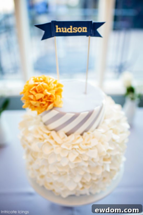 Intricate detail of the sugar petal texture on the Spirals & Poms Cake, highlighting the delicate artistry and craftsmanship.