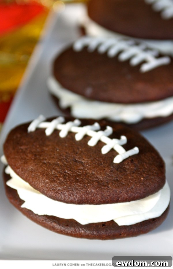 Football Whoopie Pie Recipe | on TheCakeBlog.com