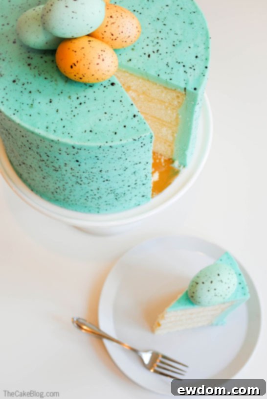 Flecked Fable Cake 5 Various decorative Easter eggs displayed, showcasing different colors and textures for cake embellishment. | by Carrie Sellman for TheCakeBlog.com