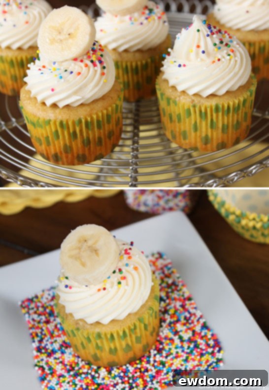 Artfully arranged Banana & Cream Cheese Cupcakes, capturing their delicious appeal and homemade charm | TheCakeBlog.com