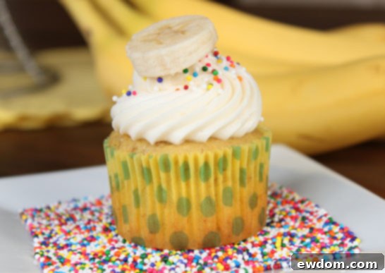 Beautifully frosted Banana & Cream Cheese Cupcakes, ready to be served and enjoyed by everyone | TheCakeBlog.com