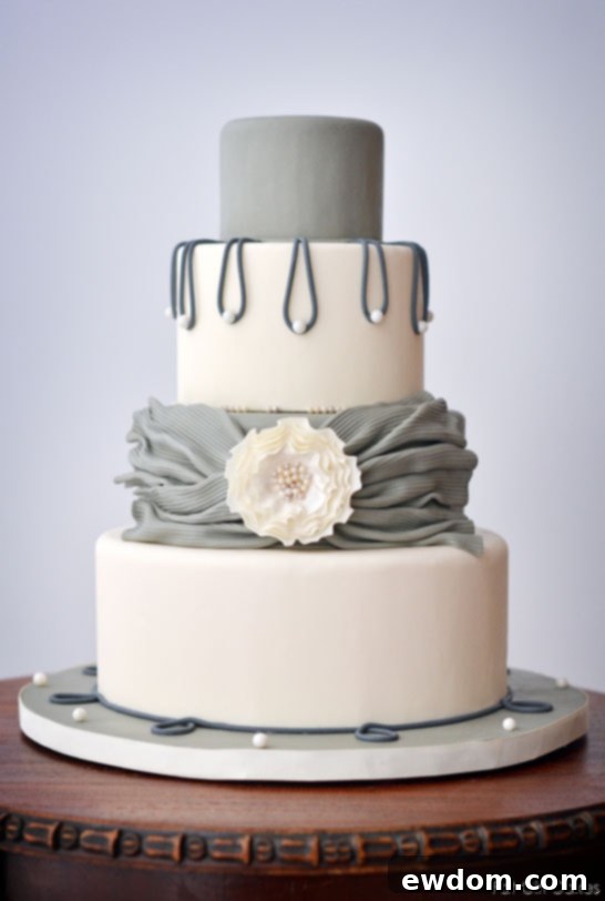 Close-up of Pearlescent Shades of Gray Cake Pearls and Fondant Texture by Kristin Kirkpatrick