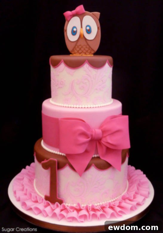 Pink Owl Cake by Sugar Creations | TheCakeBlog.com