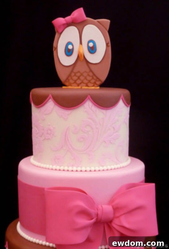 Pink Owl Cake by Sugar Creations | TheCakeBlog.com