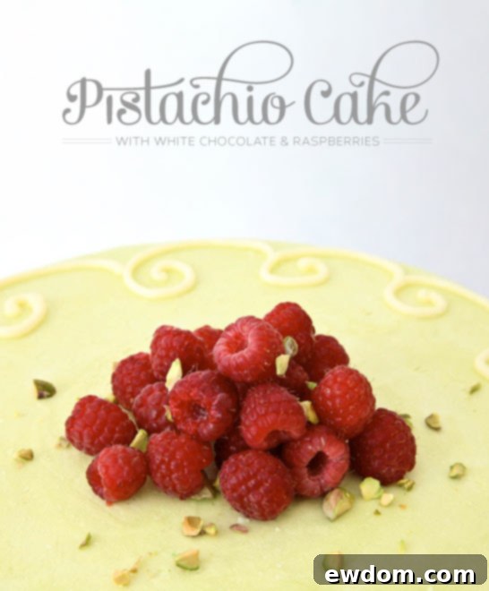 Pistachio Cake with White Chocolate & Raspberries by Tessa Huff | TheCakeBlog.com