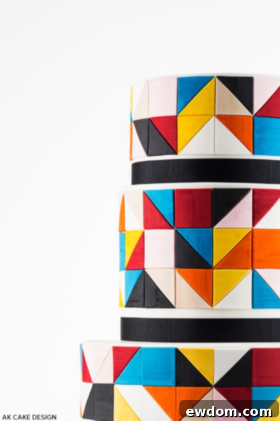 Final detailed view of the bold and vibrant color block cake by AK Cake Design
