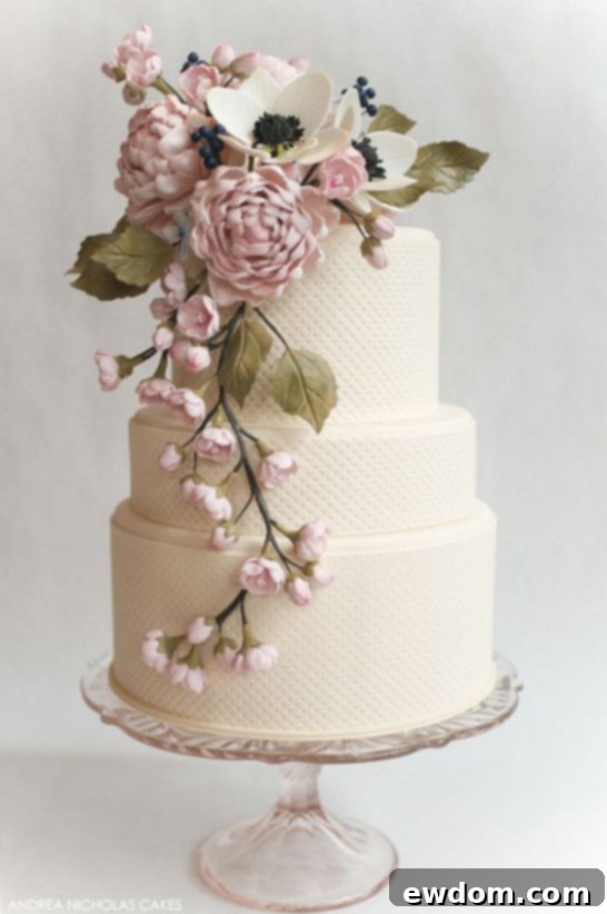 Peonies Anemones: A Love Story 2 Blush Sugar Flower Cake by Andrea Nicholas Cakes | Elegant Wedding Dessert