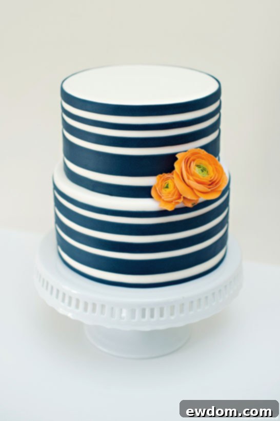 Navy Striped Cake by Miso Bakes | TheCakeBlog.com