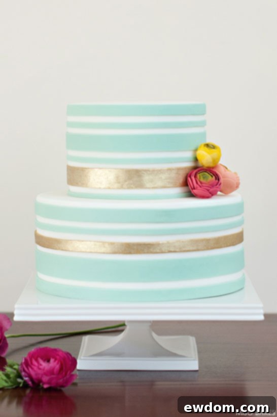 Gold Striped Cake by Miso Bakes | TheCakeBlog.com
