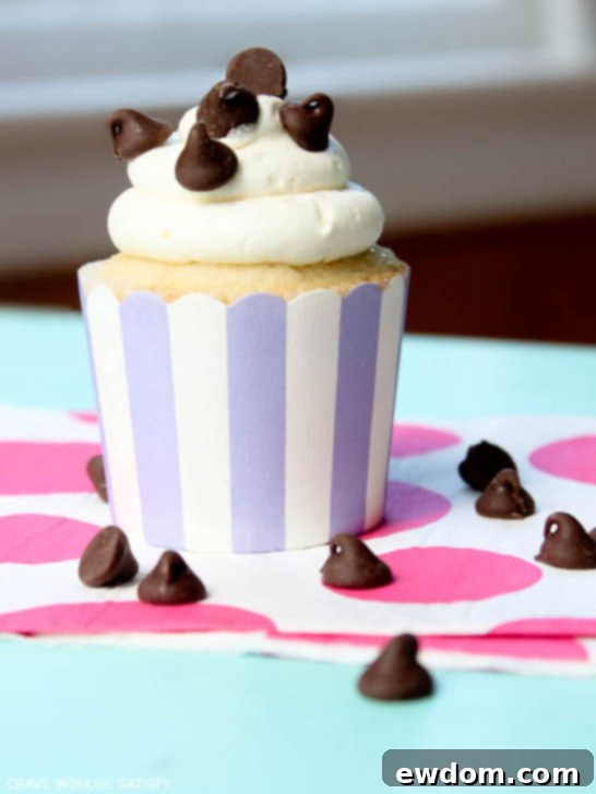 Ultimate Chocolate Chip Cupcakes 4 Stacked Chocolate Chip Cupcakes ready to be enjoyed, showcasing their delicious texture