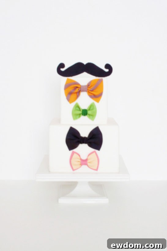 Elegant DIY Bowtie and Mustache Cake Design for Father's Day by Miso Bakes, a sophisticated homemade treat