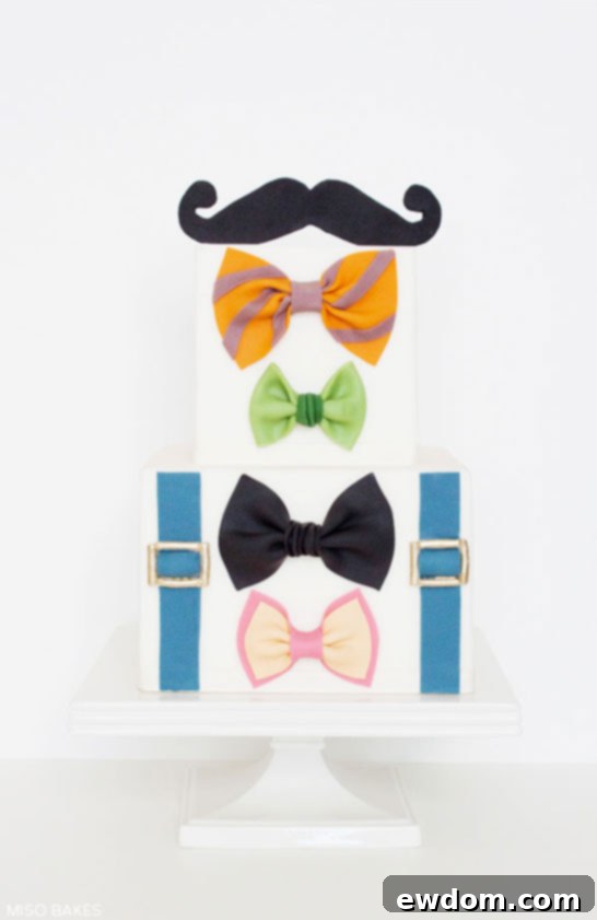 Customized Father's Day Cake with added suspenders and gold buckles, showcasing design variations by Miso Bakes