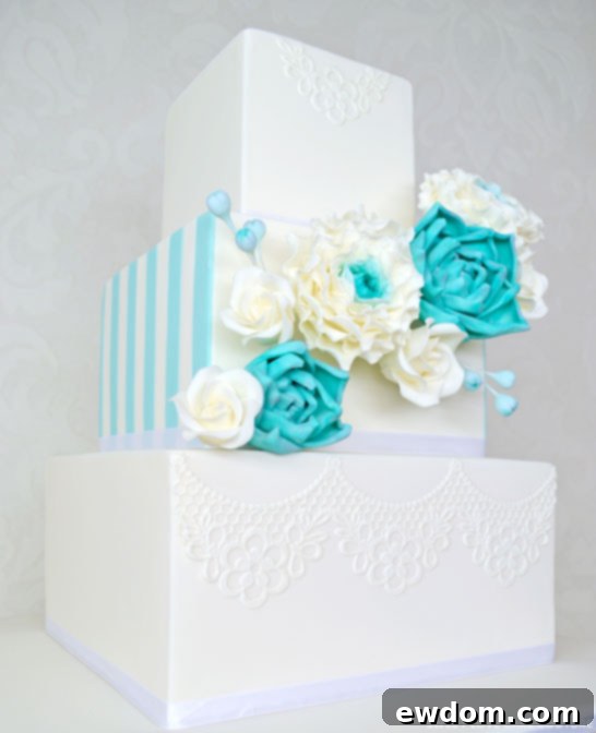 Teal & White Wedding Cake by Sweet Love Cake Couture | TheCakeBlog.com