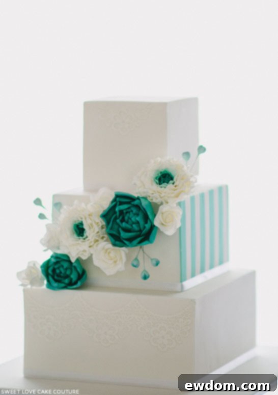 Teal & White Wedding Cake by Sweet Love Cake Couture | TheCakeBlog.com