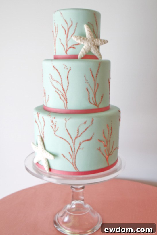 Aqua & Coral Beach Cake by The Pastry Studio  |  TheCakeBlog.com